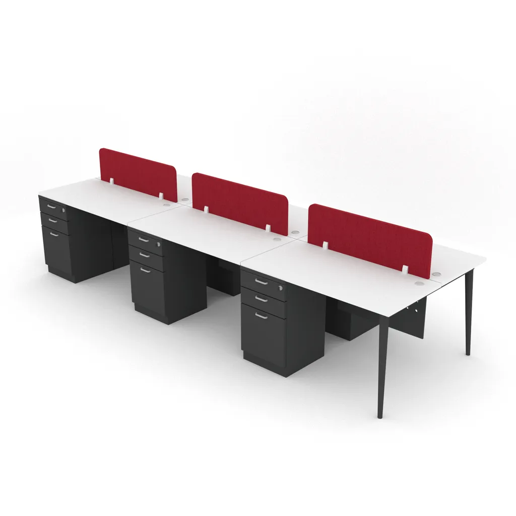 (6 pax) Melamine Office Table with Fabric Privacy Divider Panel