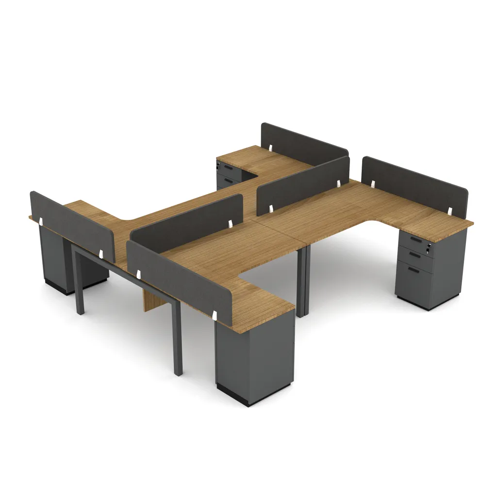 (4 pax) L-Shaped Partition Office Table with Fabric Privacy Divider Panel