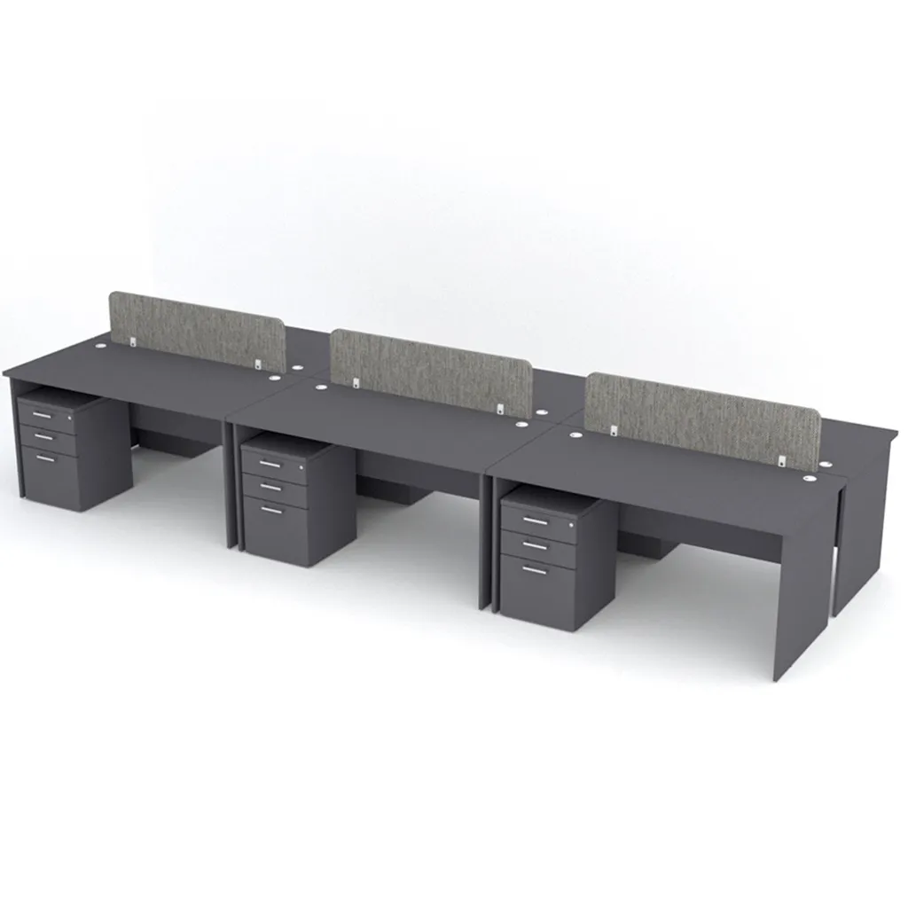 (6 Pax) Melamine Office Table With Fabric Privacy Divider Panel