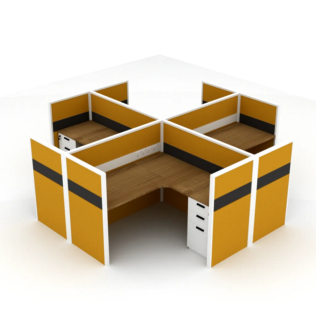 (4 Pax) L-shaped Partition Office Table with Fabric Aluminium Framed Partition