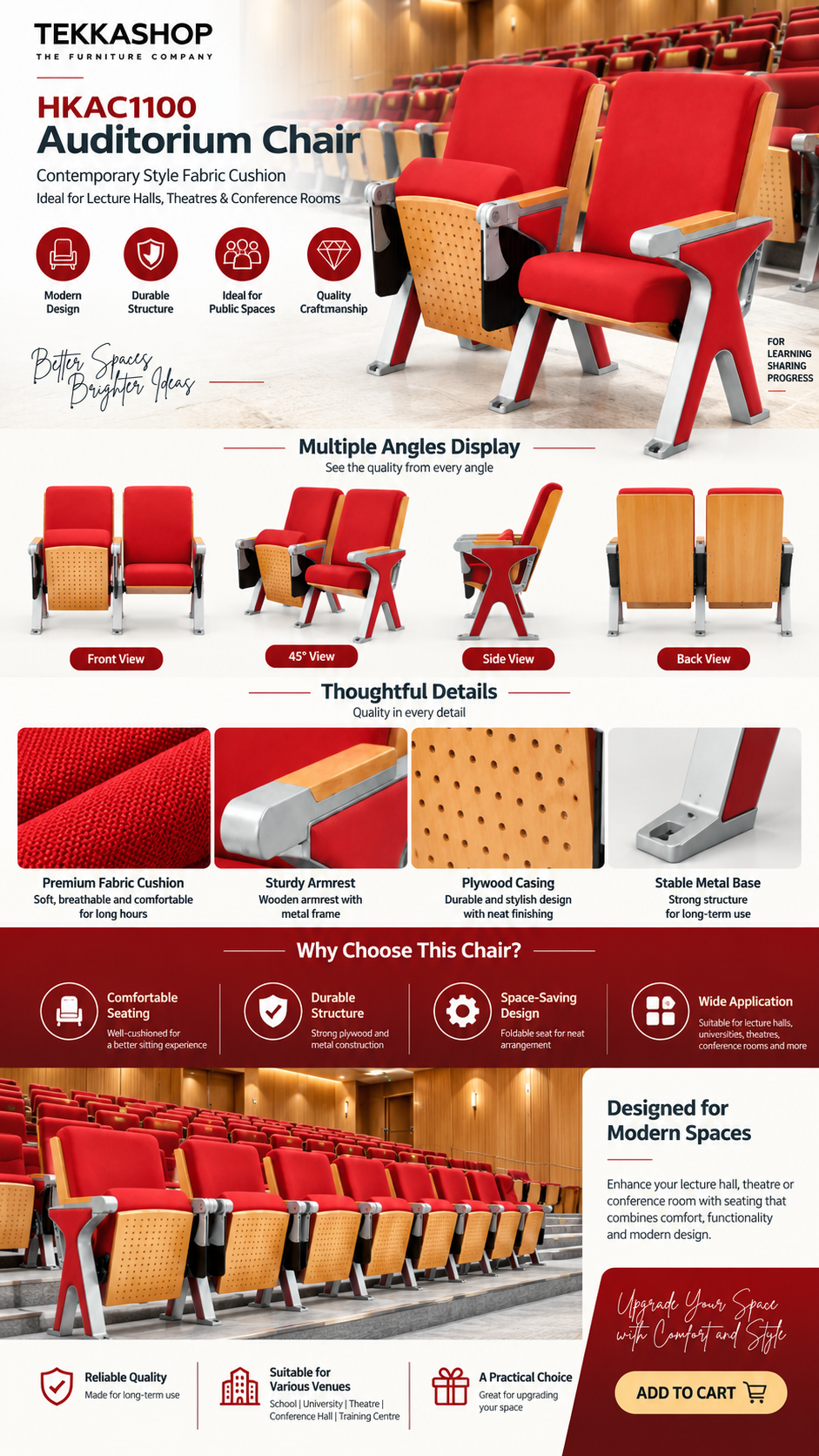 Contemporary Style Fabric Cushion Auditorium