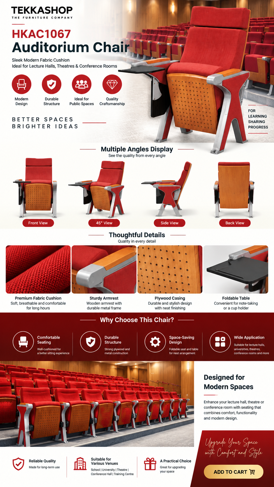 Sleek Modern Fabric Cushion Auditorium