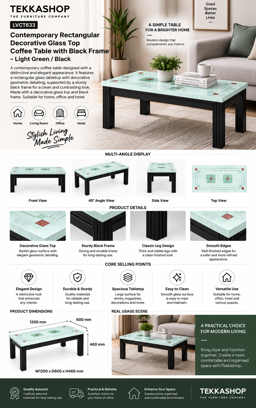 rectangular glass top coffee table