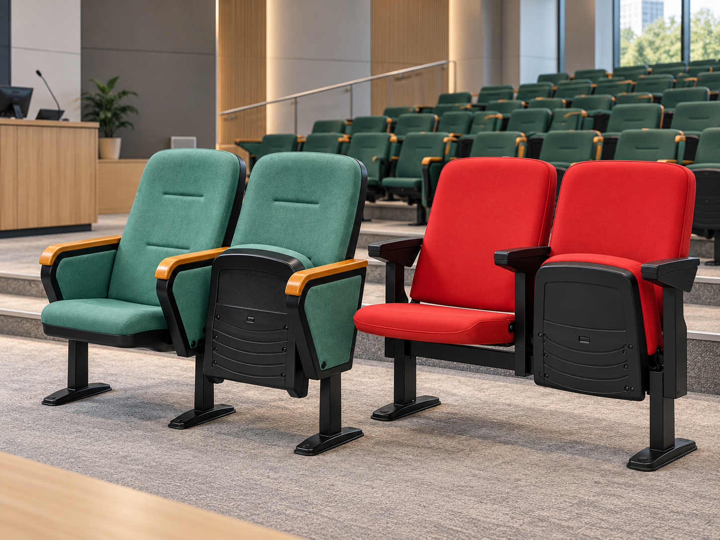 High-back and tip-up auditorium seating examples for universities