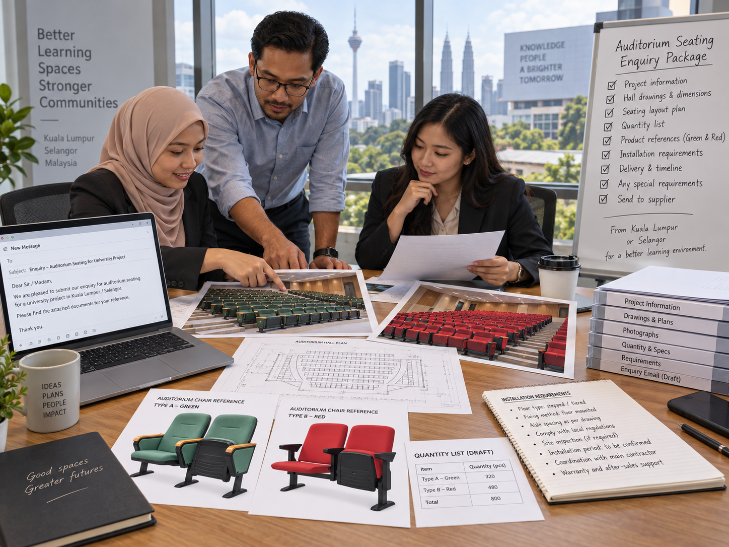 Auditorium seating enquiry documents for Kuala Lumpur and Selangor universities