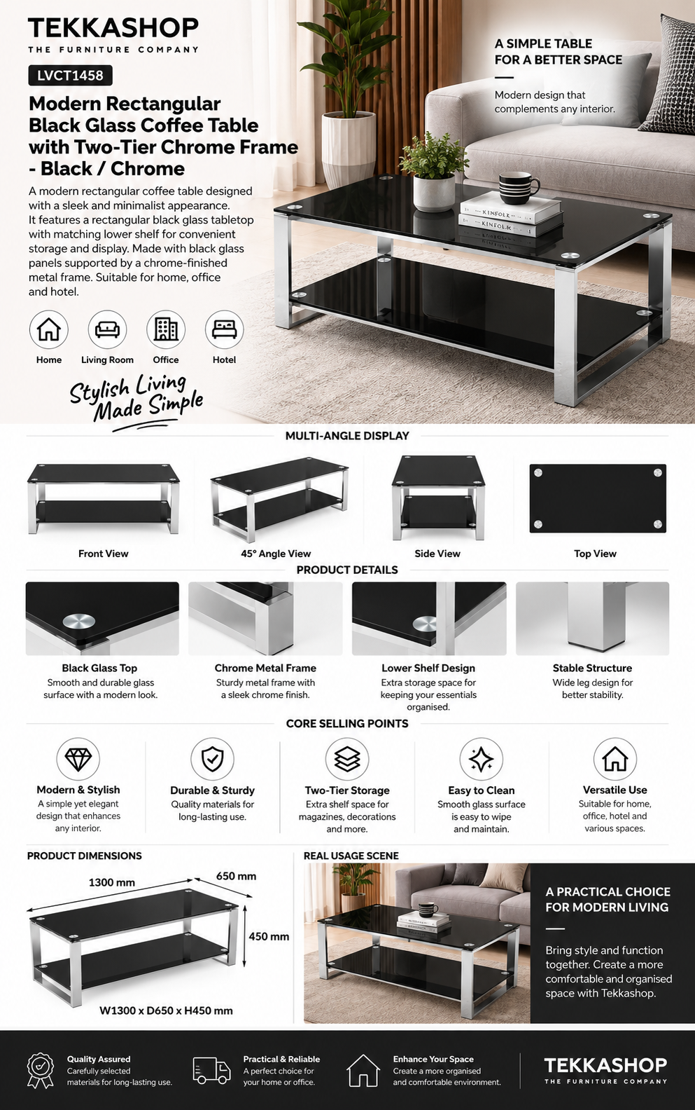 rectangular black glass coffee table