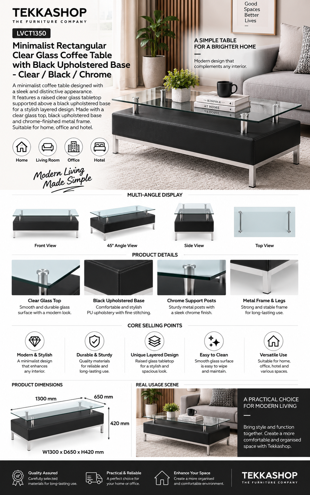 rectangular clear glass coffee table