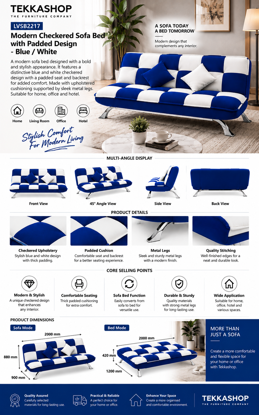 checkered sofa bed
