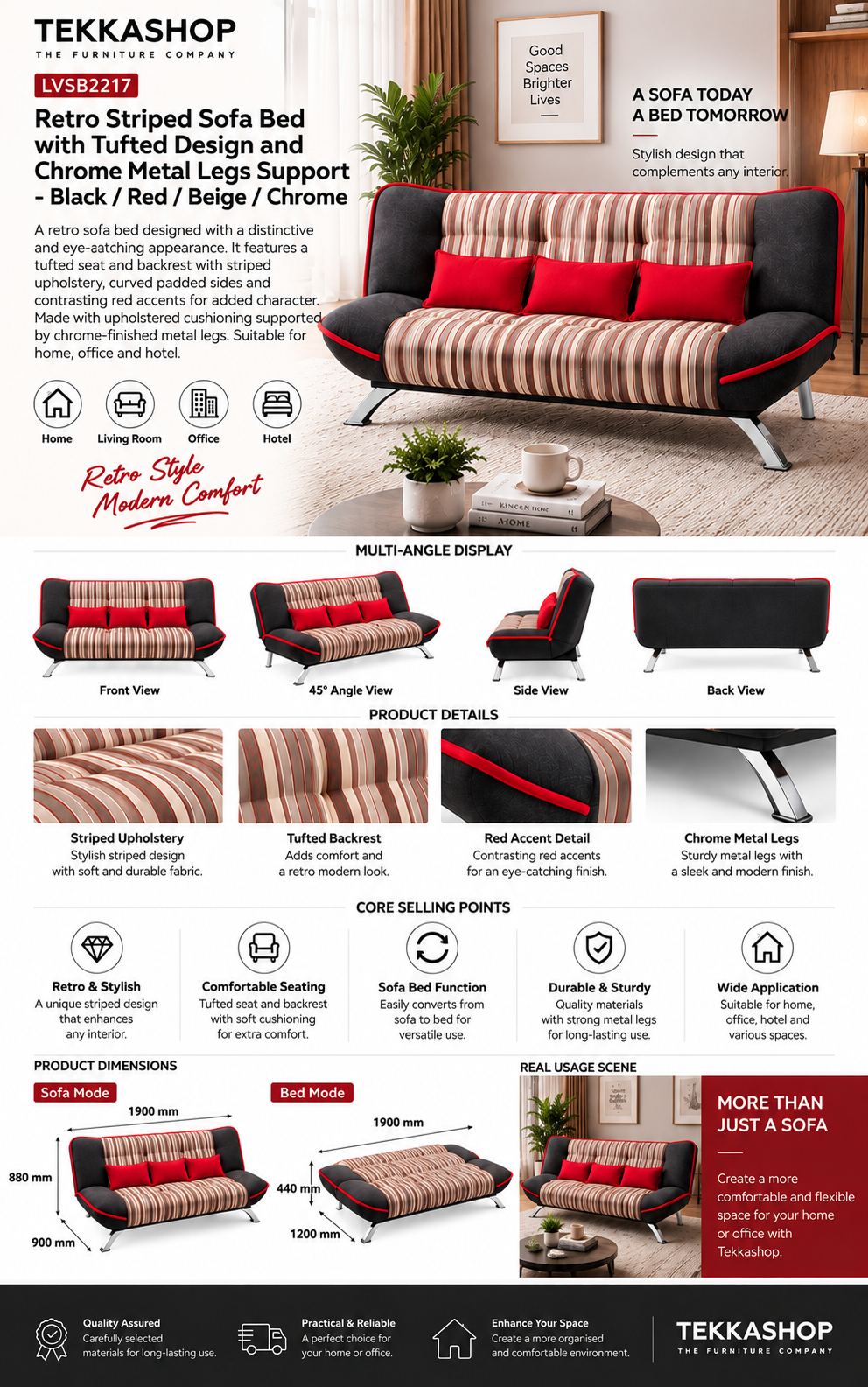retro striped sofa bed