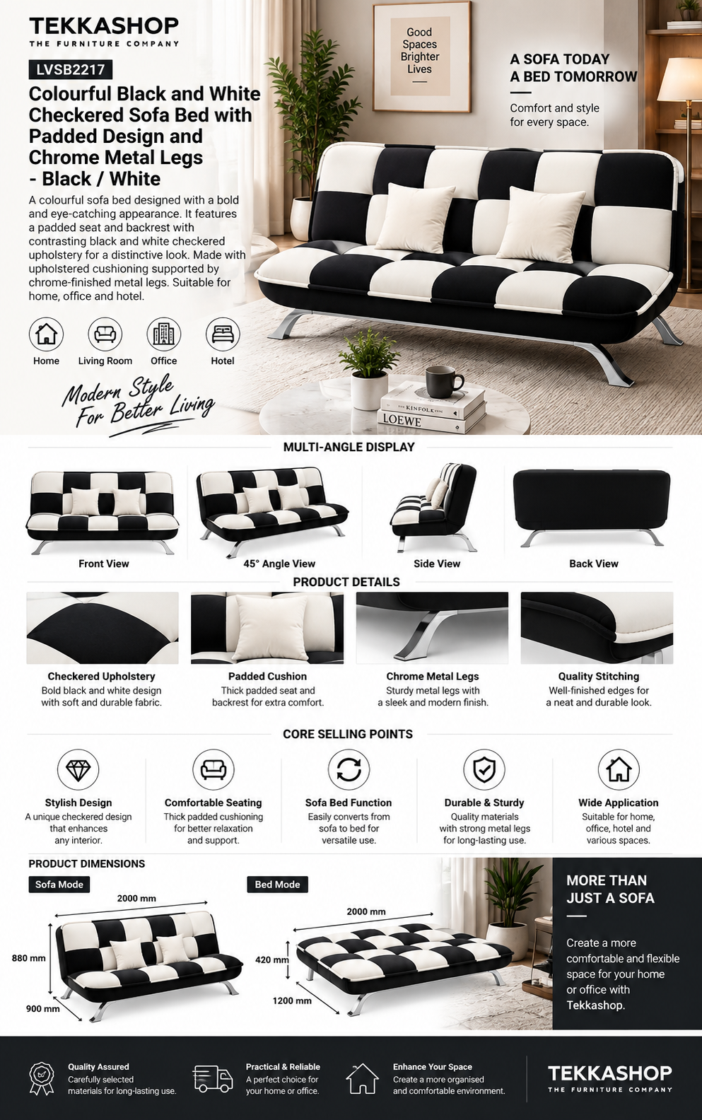 black and white checkered sofa bed