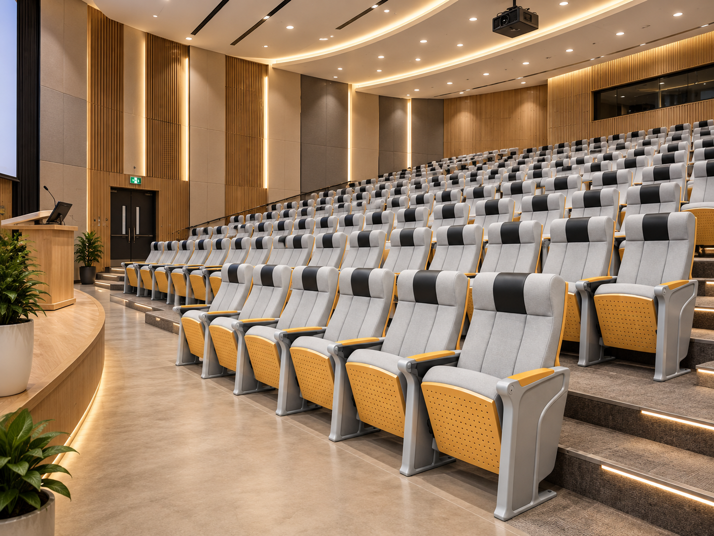 Ergonomic Black Integrated Headrest Panel Auditorium Chair
