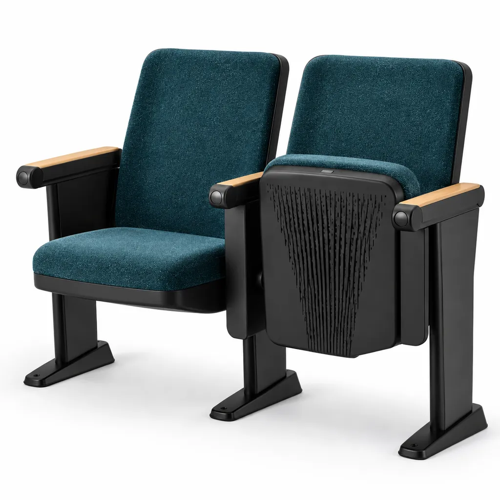 Tekkashop STAC1203 Luxury Auditorium Seating Chair With Foldable Writing Tablet Fabric Upholstered Theatre Conference Hall Cinema Seat (Pre-Order)