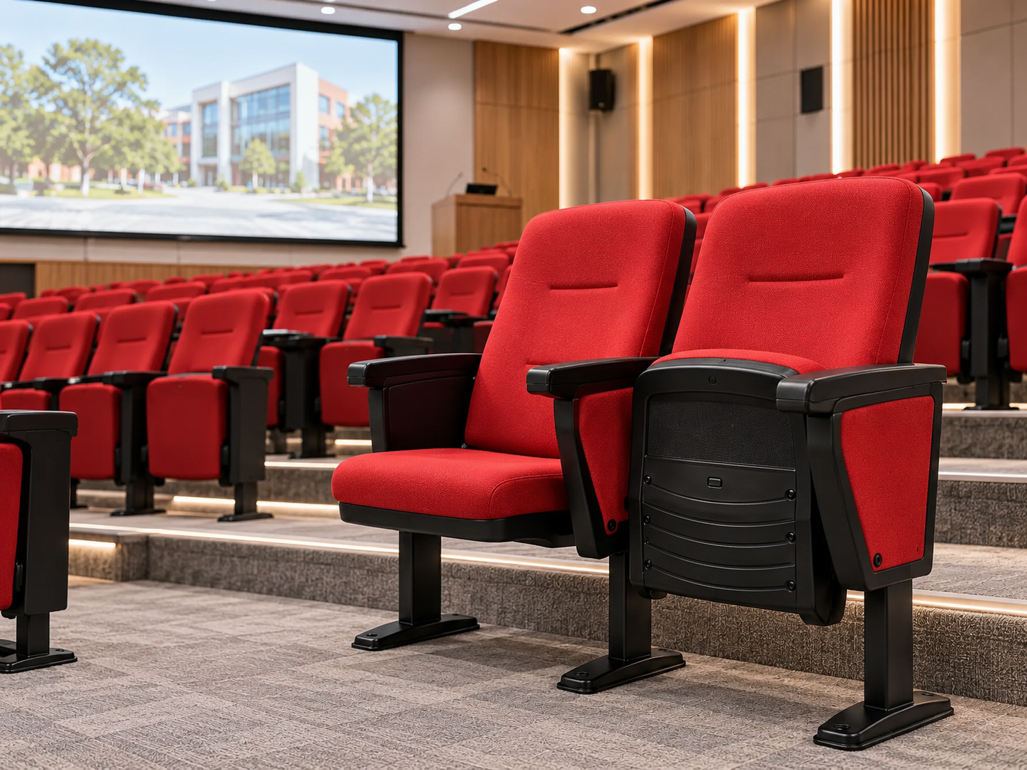 Tekkashop STAC6588 Theatre Style Fixed Auditorium Seating Chair Fabric Upholstered Lecture Hall Cinema Conference Seat (pre-order)