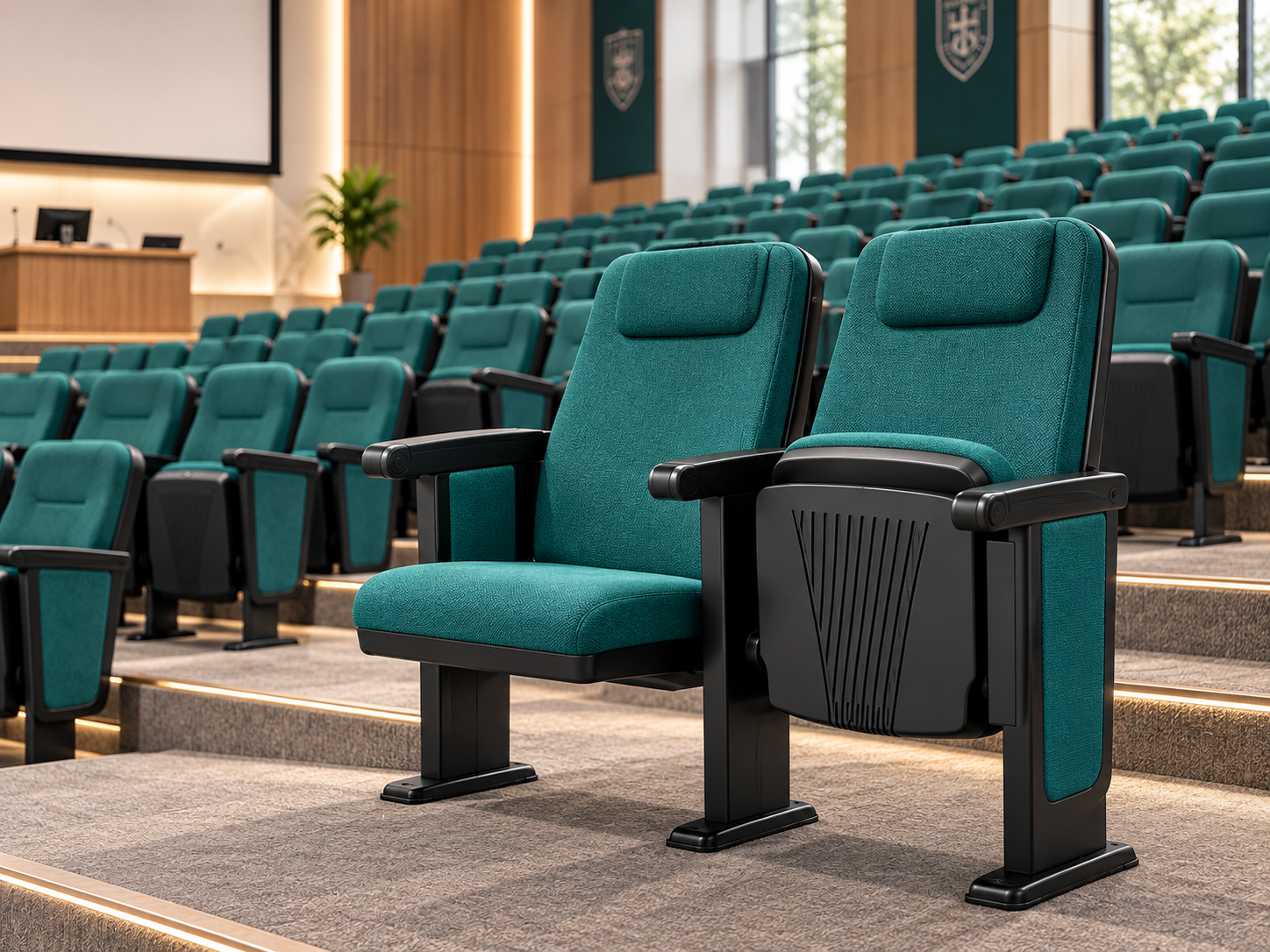 Tekkashop STAC1203 Elite Auditorium Seating Chair With Writing Tablet Fabric Upholstered Lecture Hall Training Room Seat (pre-order)