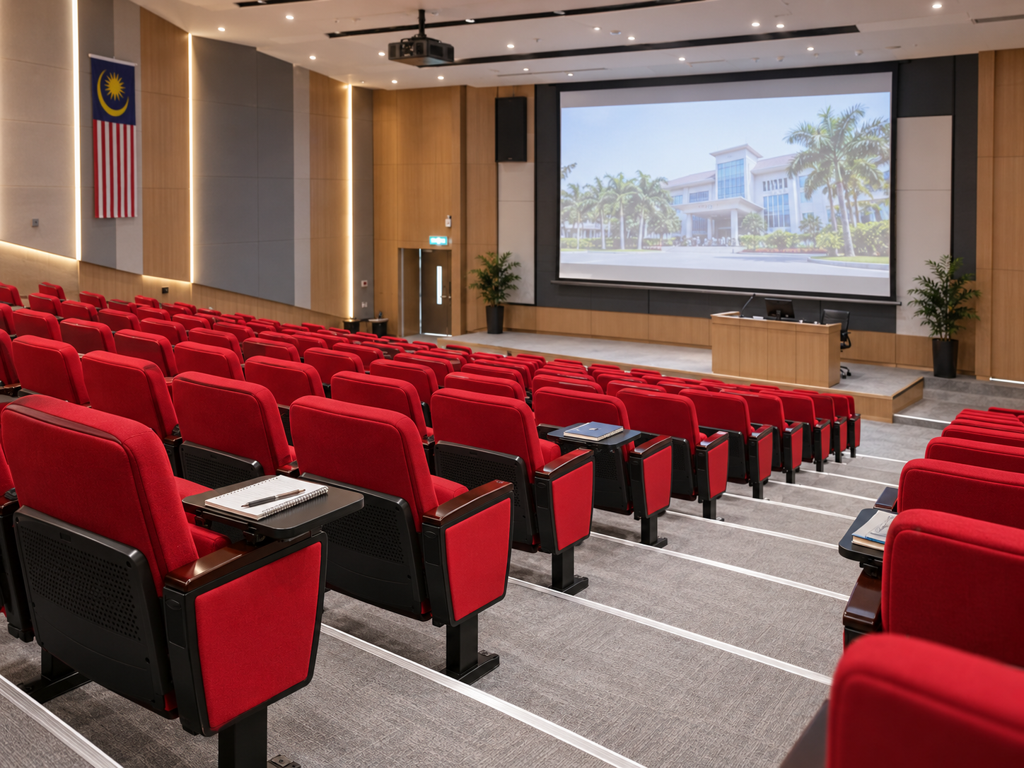 Lecture theatre seating layout for a Johor university
