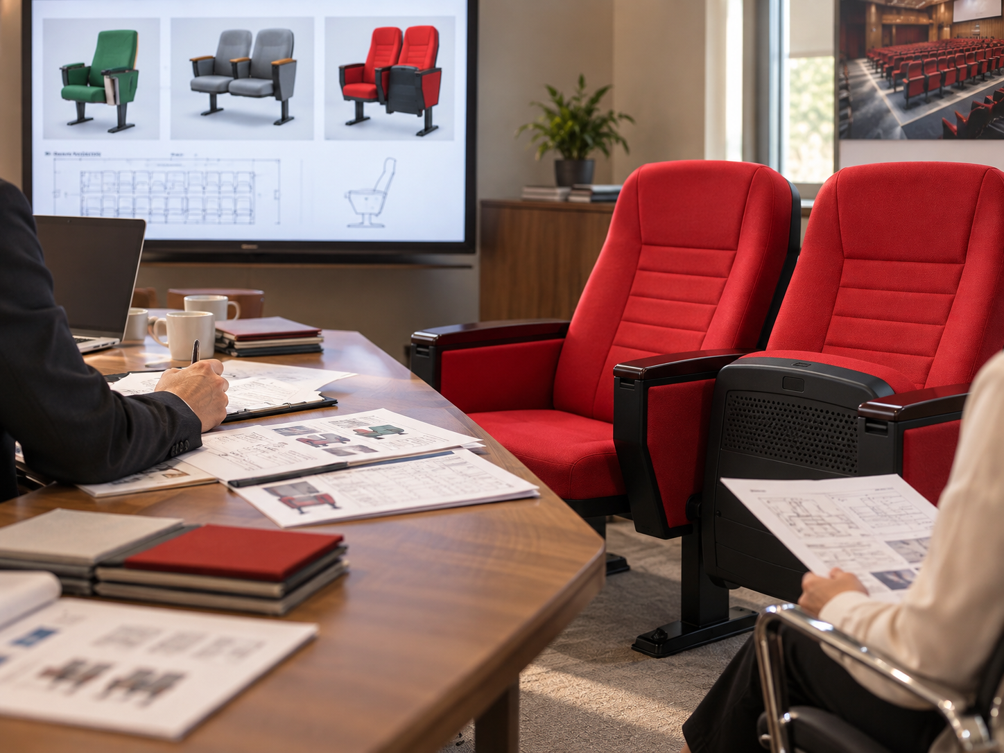 University procurement team comparing auditorium seating quotations