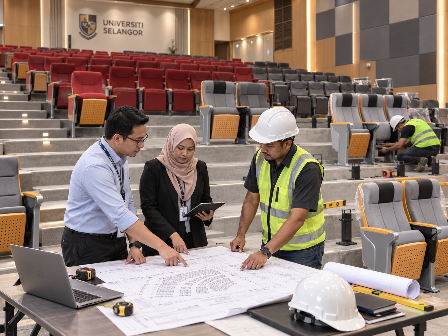 Auditorium seating installation planning at a Selangor university