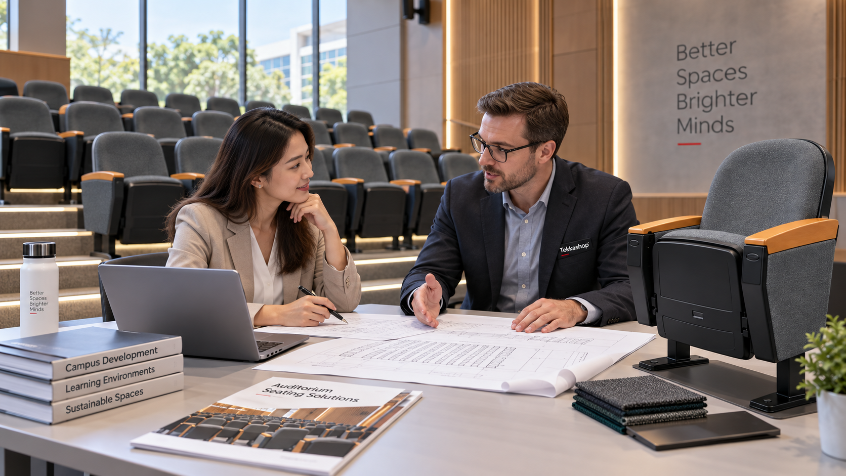 University procurement meeting with an auditorium seating supplier