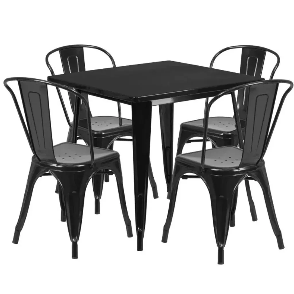 Industrial Style Metal Dining Table Set with 4 Matching Design Dining Chairs