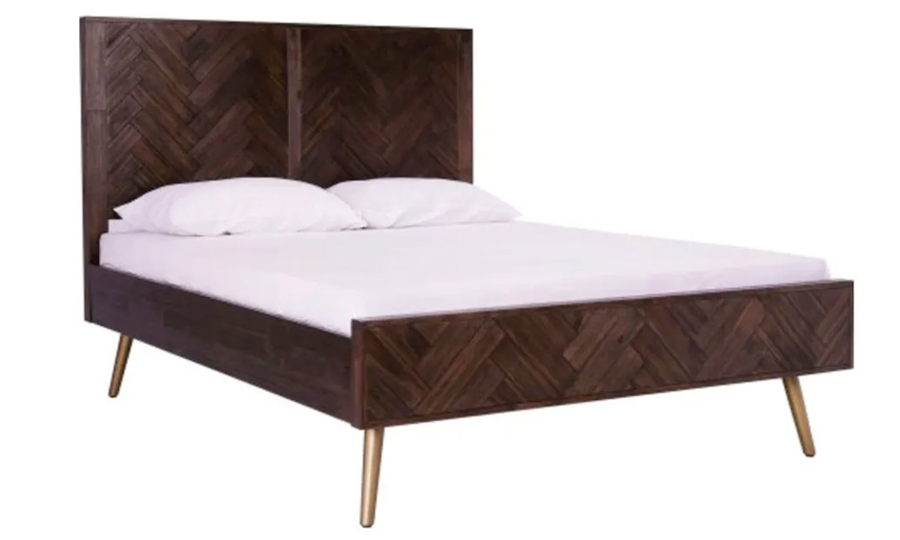 Natural Solid Acacia Wood Dark Brown Queen Size Bed Frame with Platform Bed Base