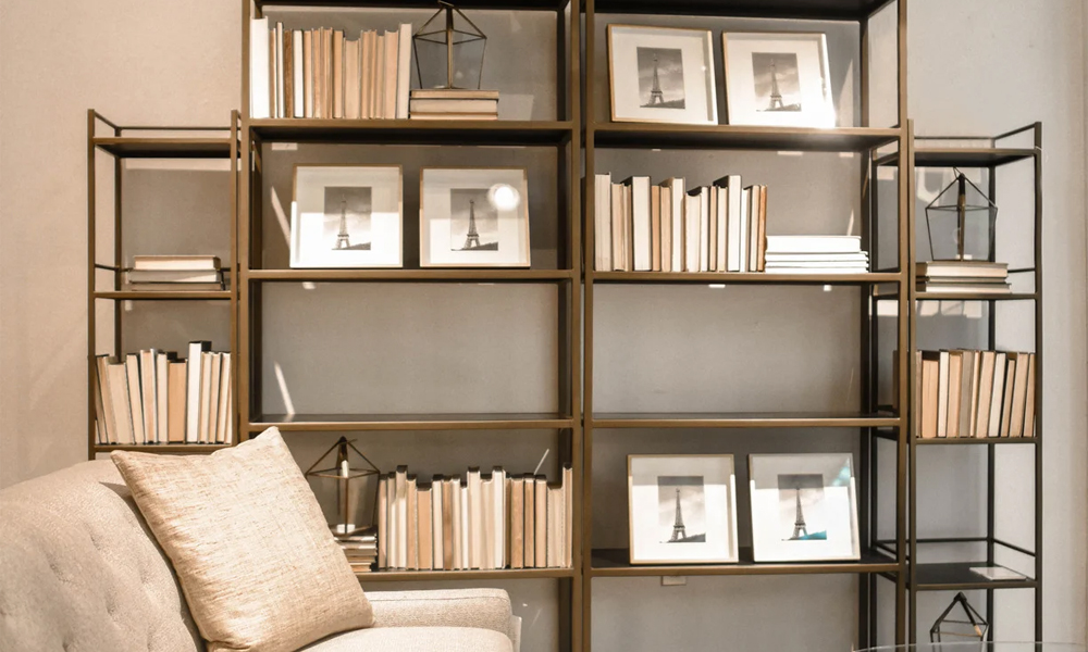 Modern bookshelves in living room