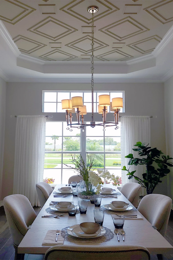 Minimalist rectangle dining table with pendant lamp/ simple chandelier