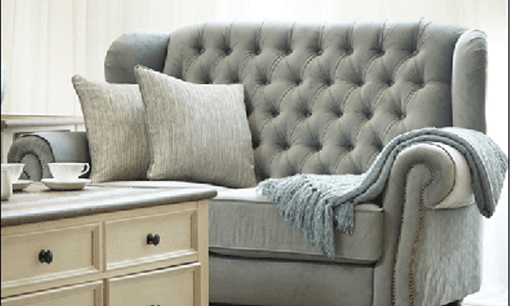 Fella Design modern blue grey chesterfield sofa