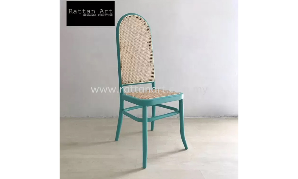 Rattan Art high back turquoise blue rattan dining chair 