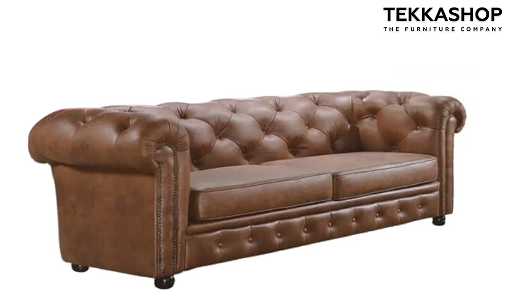 Tekkashop FDSF4167BR Chesterfield Leather Sofa in brown