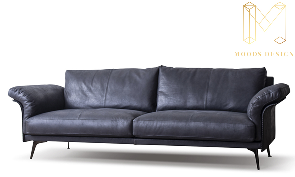 Moods Design black curl arm leather sofa