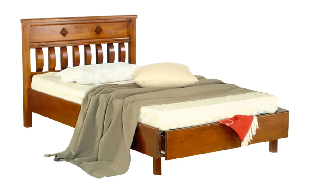 Tekkashop MXBF1648 Classic Super Single Rubber Wood Bed Frame with Drawer