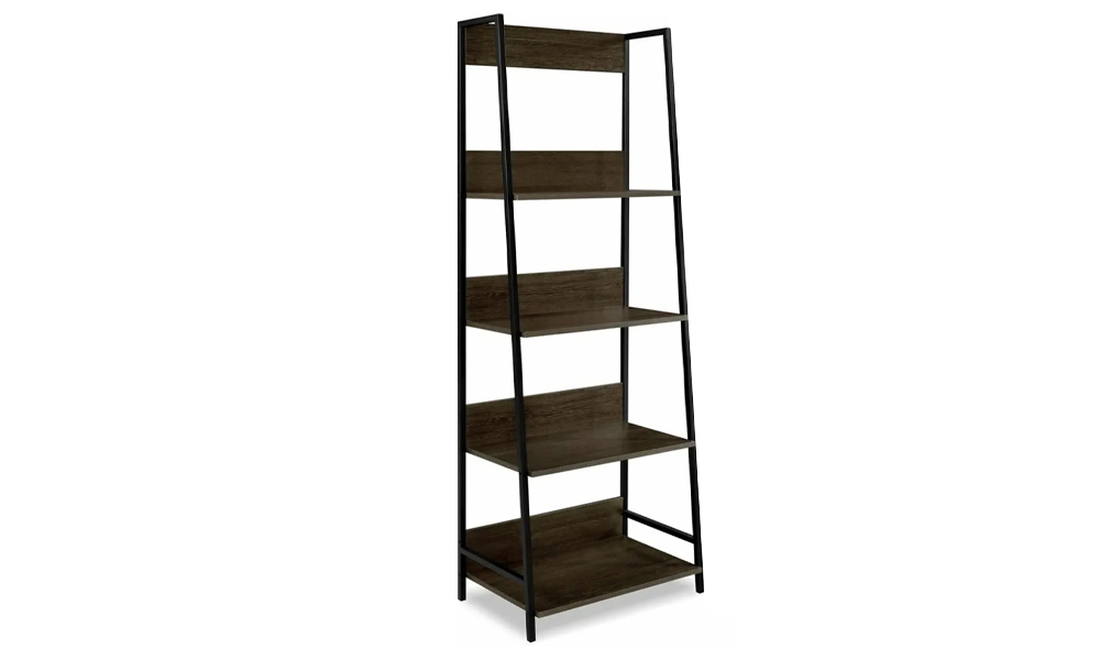 Tekkashop FDBC0600DWG Industrial Style Particle Board with Metal Frame and 4 Open Shelves Bookshelf in Dark Wenge