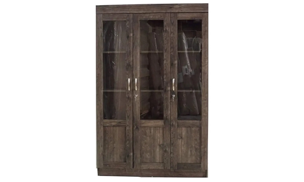 Tekkashop FDBC0750SO 3 Glass Door Book Cabinet 4 Tier Storage Quality Shelliemay Oak (32x180cm)