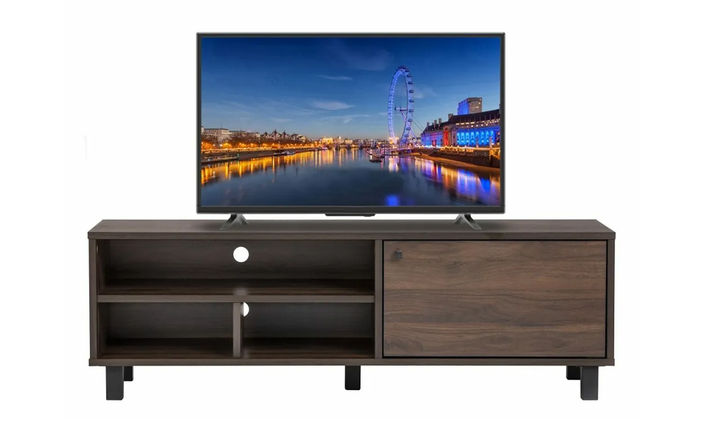 Tekkashop FDTV390WL Simple Rectangle 4 ft Colombian TV Cabinet with Laminate PVC and Particle Board - Walnut
