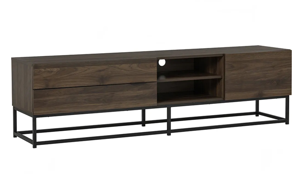 Tekkashop FDTV1007WT Industrial Style (6 ft/180cm) TV Cabinet with Laminated Board and Metal Legs in Walnut