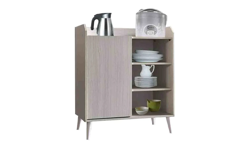 Tekkashop LDKC0449LBR Modern Simple Kitchen Cabinet with Multiple Compartment - Light Brown