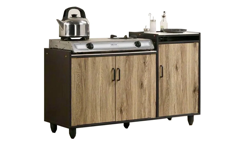 Tekkashop AMKC408 Walnut and Oak Two Tones Veneer Melamine Kitchen Gas Cooking Cabinet with Waterproof Tile Top