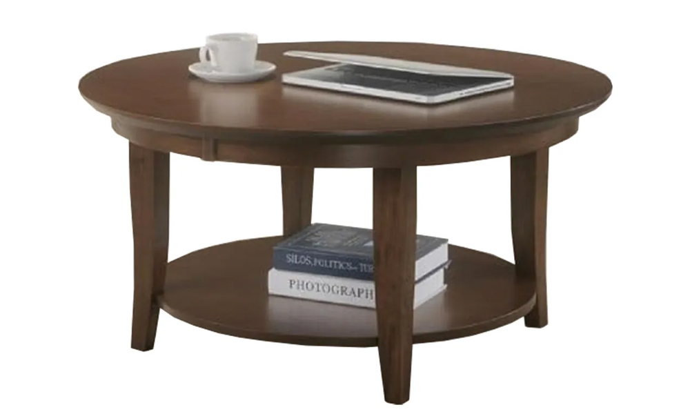 Tekkashop MXCT999WN Simple Round Table Top Coffee Table with Sturdy Solid Rubberwood - Walnut