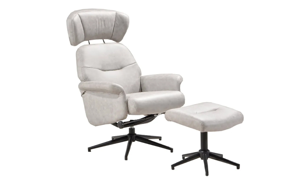 Tekkashop FDRC2460LGY Industrial Style 360 Degree Swivel Home Office Recliner Chair Sofa + Stool