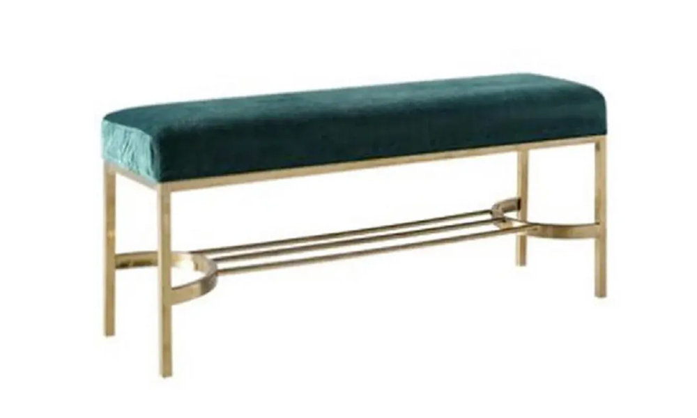 Tekkashop KHLB998 Scandinavian Design Velvet Fabric Bench Chair with Chrome Metal Leg