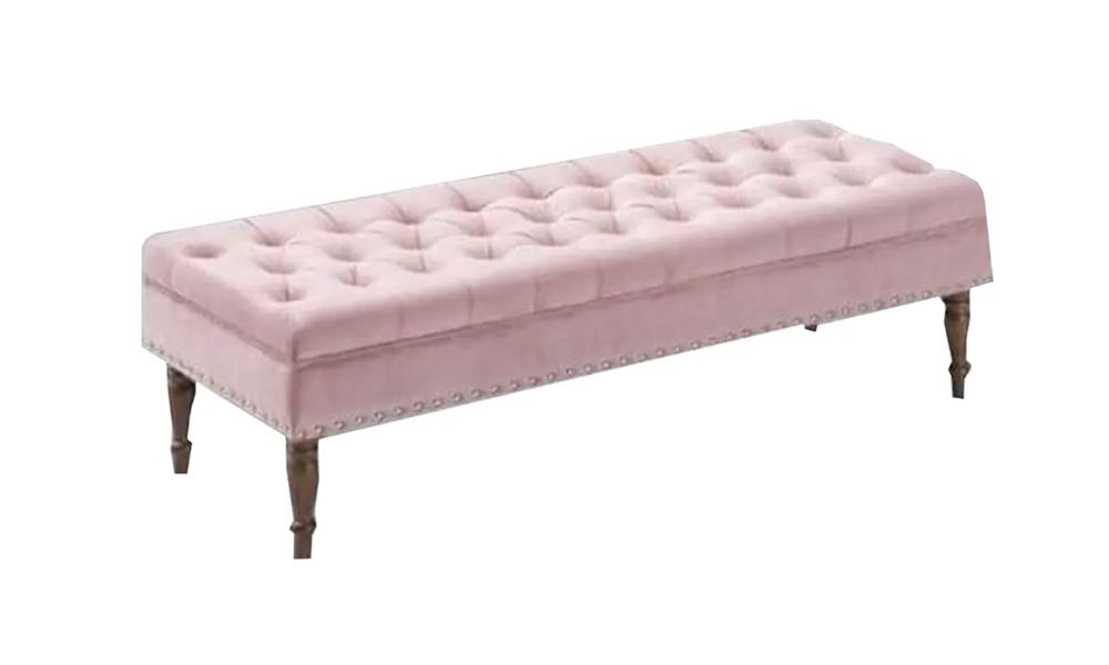 Tekkashop MXLB1148 English Ottoman Long Bench with Fabric Cushion Seater and Rubber Wood Frame