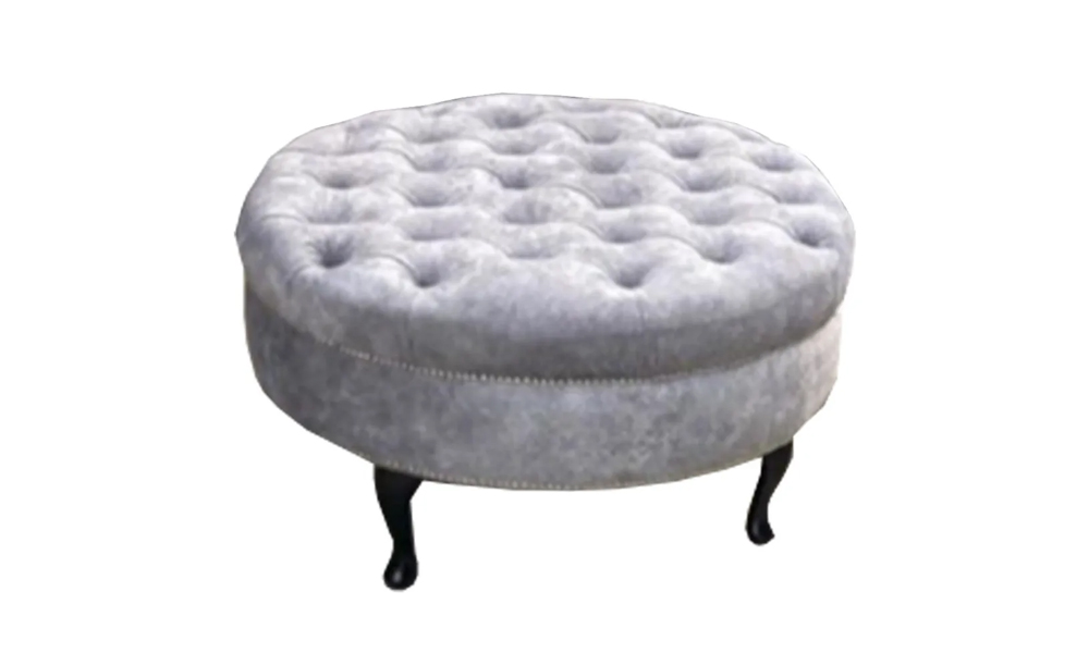 Tekkashop AGLB1088 Chesterfield Style Velvet Fabric Round Bench Ottoman Footrest 