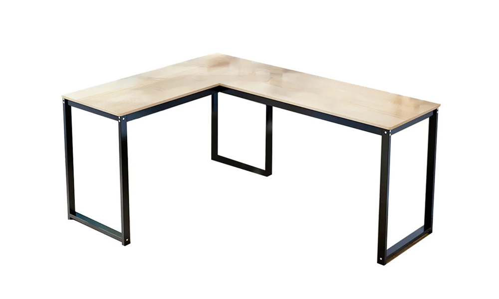 Tekkashop LBOT0397BR Simple L-Shaped Study Desk with Metal Frame