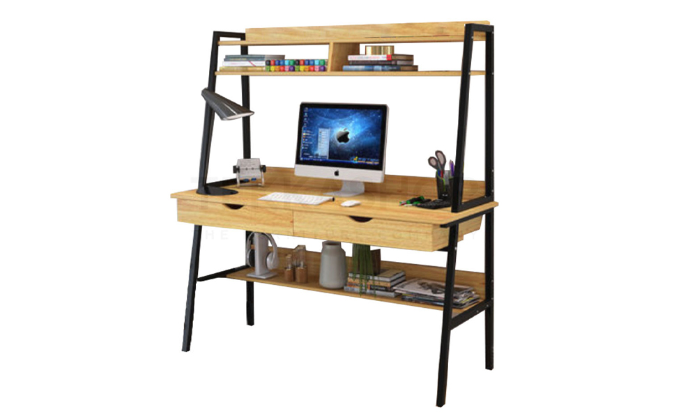 Tekkashop OCOTY101 Wooden Study Desk with Top Shelf and Drawers