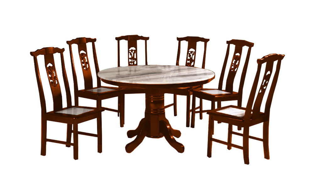 Tekkashop MXDS4298 Classical Oriental Style 4.5ft Round Dining Table Set 