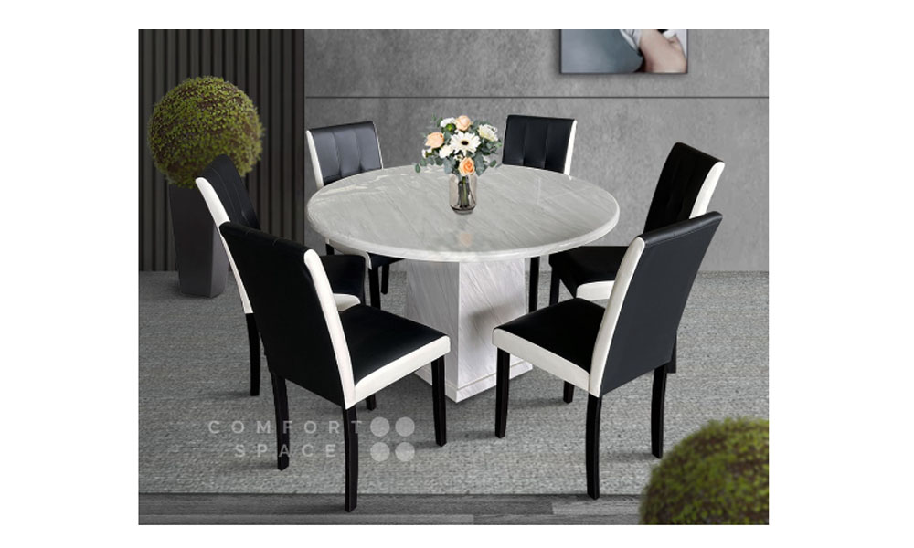 Comfort Space Elsdon Round Marble Table Dining Set