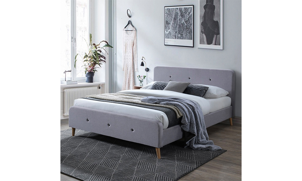 Tekkashop FDBD917GR Scandinavian Style Queen Size Bed Frame - Grey