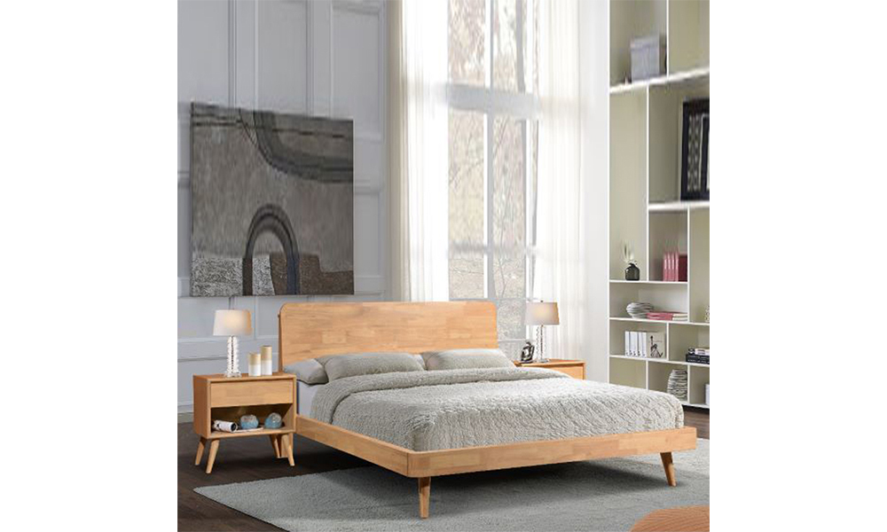 Tekkashop FDBD3083BR Muji Style Solid Wood Queen Size Bed Frame - Natural