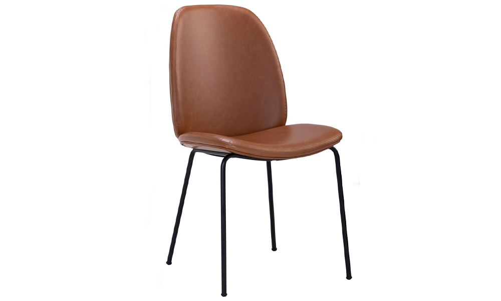 Tekkashop FDDC1000BR Industrial Style PU Leather with Metal Legs Dining Chair in Brown