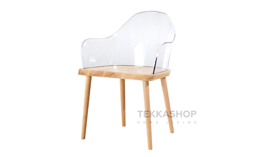 Tekkashop KKS072BW Acrylic Backrest Natural Ash-Wood Dining Chair Phantom Chair (Brown)
